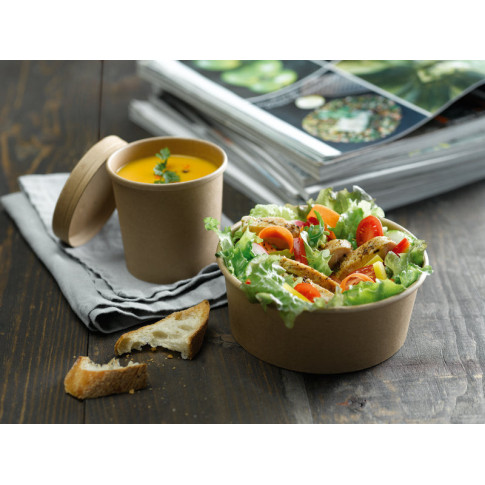 Pot carton brun chaud et froid avec couvercle carton   H95mm 490ml