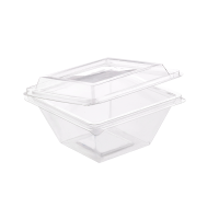 Pyramide Deli plastique PET avec couvercle charniÃ¨re  250ml 105x105, H55 mm, 50pcs