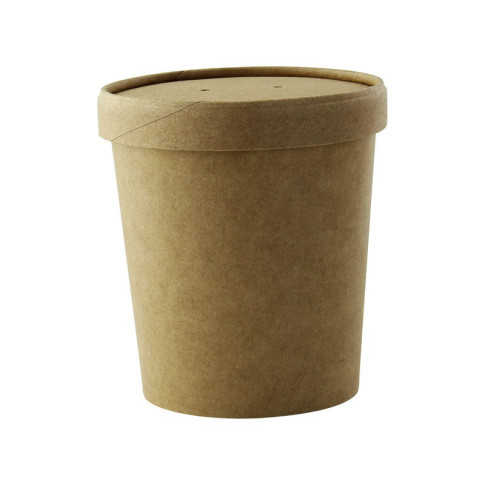 Pot Carton Brun Chaud Et Froid Avec Couvercle Carton  - 470 ml - 9.7 cm x 7.5 cm x 10 cm - 25 unitÃ©s
