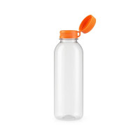 Bouteille plastique PET transparente avec bouchon orange  - 1000ml - 8,3 cm x 24 cm - 74 unitÃ©s