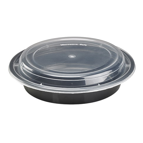 Bol plastique PP rond noir avec couvercle transparent   H53mm 720ml