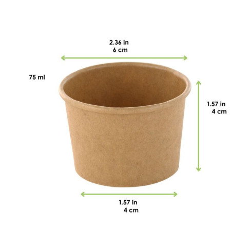 Pot à soupe et glace en carton kraft brun sans plastique, Waterbased  H40mm 75ml