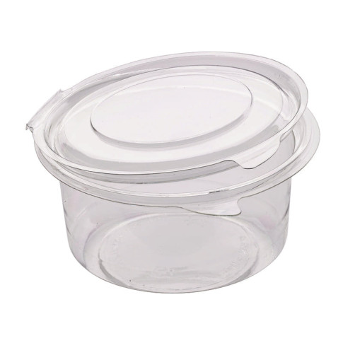 Pot Deli rond PET avec couvercle plat attachÃ© 400 ml Diam: 11,5 cm 11,5 x 6 cm x 50 unitÃ©s