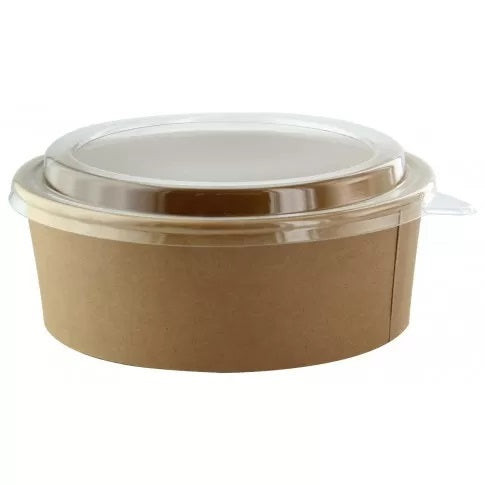 Combo Saladier en carton kraft et couvercle PET  - 1250ml - 18,5 cm x 6,5 cm - 25 unitÃ©s