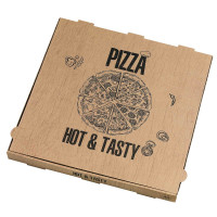 Boite Ã  pizza carton brun, dÃ©cor "Hot and Tasty"  - 40 cm x 40 cm x 4 cm - 100 unitÃ©s