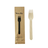 Fourchette en bois, emballage papier kraft   H158mm