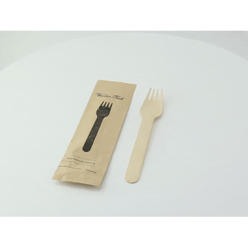Fourchette en bois, emballage papier kraft   H158mm