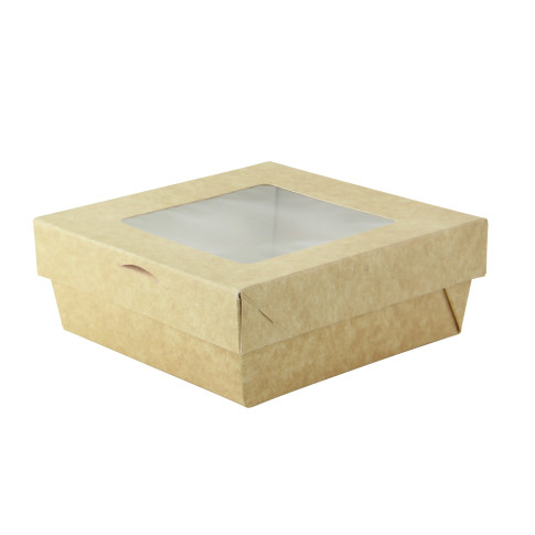 Boite "Kray" carrée carton brun avec couvercle à fenêtre  135x135mm H50mm