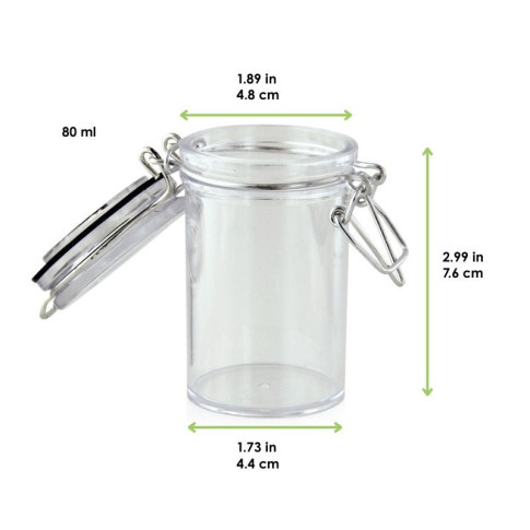 Bocal plastique PS transparent rond   H76mm 80ml
