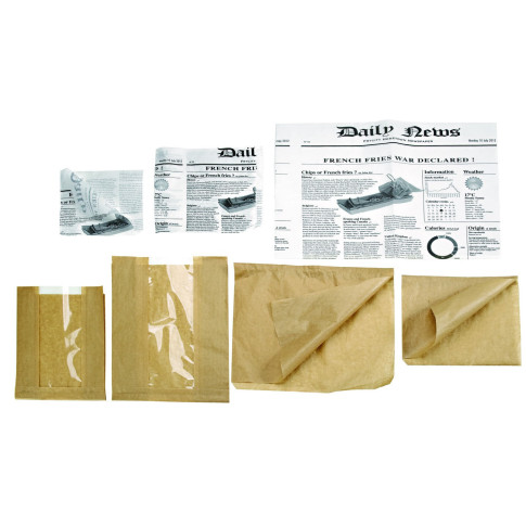 Sac papier ingraissable blanc ouvert sur 2 côtés avec décor journal  170x170mm