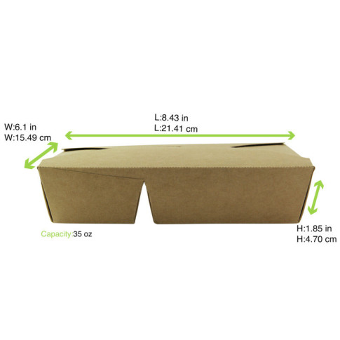 Boite repas carton kraft 2 compartiments  214x160mm H47mm 1 090ml