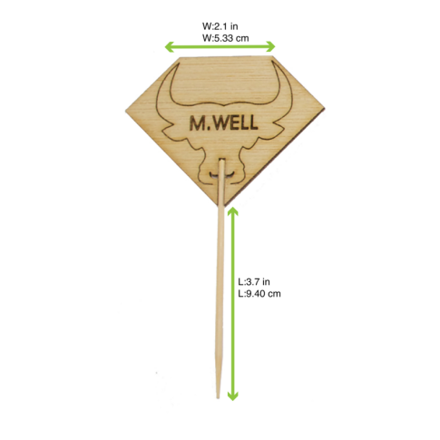 Pique à steak en bambou Rumpy décor tête de taureau, cuisson Medium (à point) 54mm H95mm