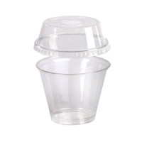 Pot / Coupe transparent plastique PET avec couvercle dôme et trou   H88mm 270ml