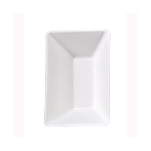 Assiette rectangulaire blanche en pulpe  130x85mm H28mm 150ml