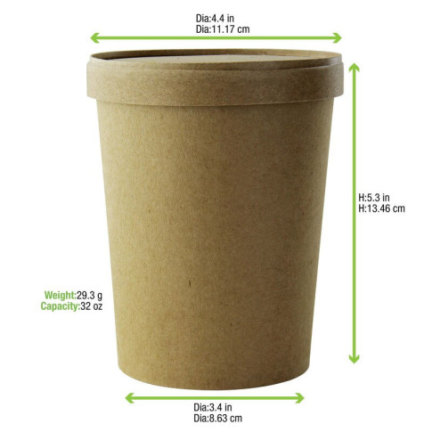 Pot carton brun chaud et froid avec couvercle carton   H135mm 940ml