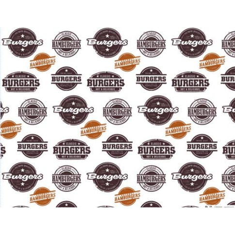 Papier blanc avec décor burger en Boite distributrice  350x270mm