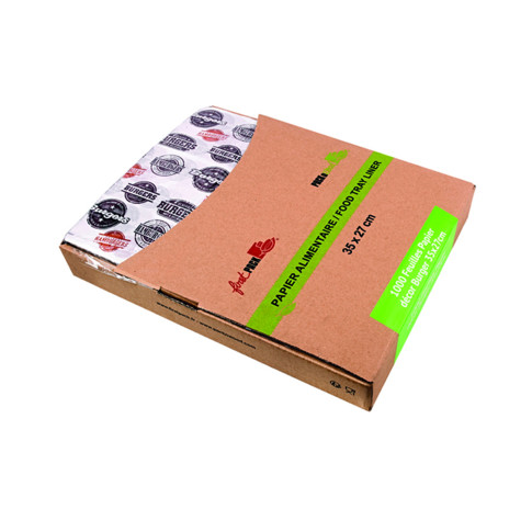 Papier blanc avec décor burger en Boite distributrice  350x270mm