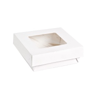 Boite "Kray" carrée carton blanc avec couvercle à fenêtre  135x135mm H50mm 700ml
