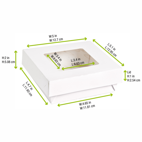 Boite "Kray" carrée carton blanc avec couvercle à fenêtre  135x135mm H50mm 700ml