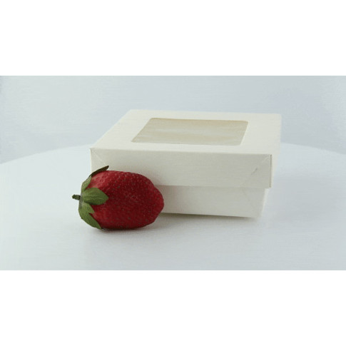 Boite "Kray" carrée carton blanc avec couvercle à fenêtre  135x135mm H50mm 700ml