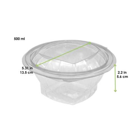 Saladier rond transparent PET avec couvercle attaché   H56mm 500ml