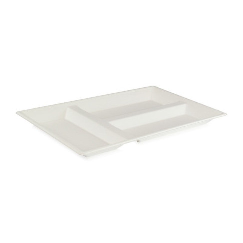 Plateau rectangulaire blanc 3 compartiments en pulpe   400x280mm