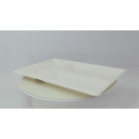 Plateau rectangulaire blanc 3 compartiments en pulpe   400x280mm