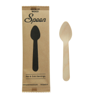 Cuillère café bois, emballage papier kraft  /  Wooden coffee spoon, kraft wrap  H110mm