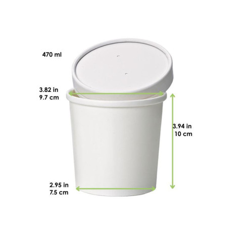 Pot carton blanc chaud et froid avec couvercle carton   H100mm 470ml