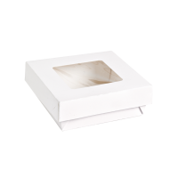 Boite "Kray" carrée carton blanc avec couvercle à fenêtre  155x155mm H50mm 950ml