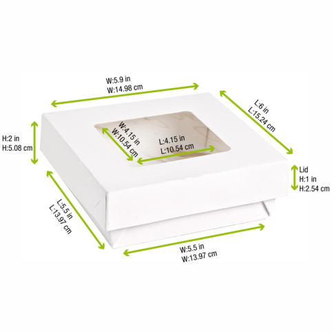 Boite "Kray" carrée carton blanc avec couvercle à fenêtre  155x155mm H50mm 950ml