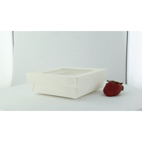 Boite "Kray" carrée carton blanc avec couvercle à fenêtre  155x155mm H50mm 950ml