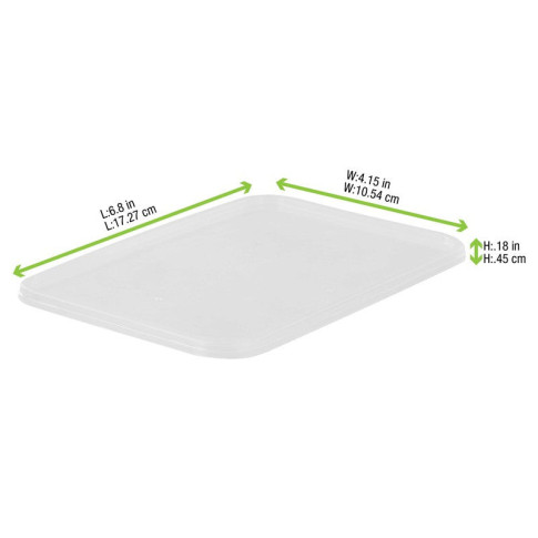 Couvercle rectangulaire plat translucide en plastique PP 173x120mm