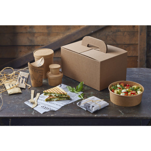 Boite carton kraft avec poignée "Lunchgo"  335x335mm H175mm