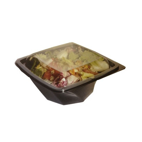 Saladier plastique PET carré noir vrillé 200x200mm H80mm 1000ml