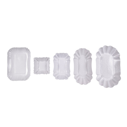 Assiette creuse rectangulaire en carton laminé blanc  140x90mm H30mm