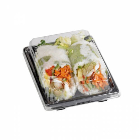 Barquette sushi plastique PS noir avec couvercle PET transparent Suky  220x140mm H40mm