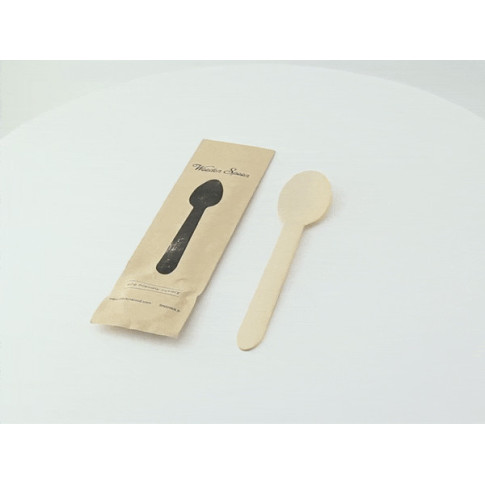Cuillère en bois, emballage papier kraft   H160mm