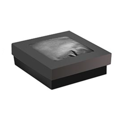Boîte "Kray" carrée carton noir avec couvercle à fenêtre 155x155mm H50mm 950ml