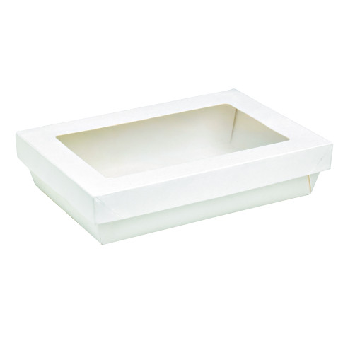 Boite "Kray" rectangulaire carton blanc avec couvercle à fenêtre  225x155mm H50mm 1500ml