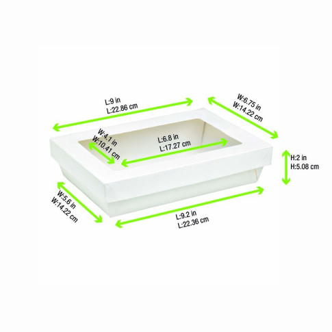 Boite "Kray" rectangulaire carton blanc avec couvercle à fenêtre  225x155mm H50mm 1500ml