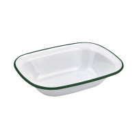 Barquette ou saladier blanc en acier émaillé à bord vert  264x197mm H58mm 1100ml
