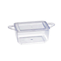 Mise en bouche plastique PS vert rectangulaire transparente avec anses et couvercle "Loukià"  96x50mm H35mm 75ml
