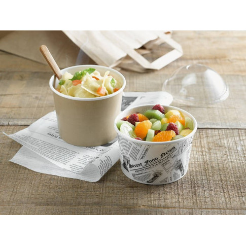 Pot "Deli" rond en carton décor journal   H72mm 480ml