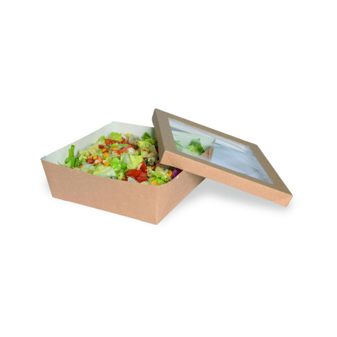 Boite "Kray" carrée carton brun avec couvercle à fenêtre  205x205mm H50mm 1 550ml
