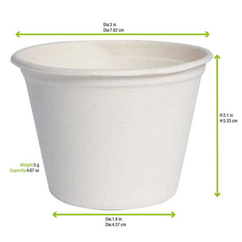 Pot à dessert blanc en pulpe de canne à sucre  H53mm 133ml