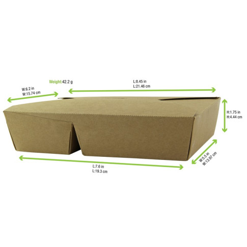 Boite repas carton kraft 2 compartiments  168x135mm H65mm 1 040ml