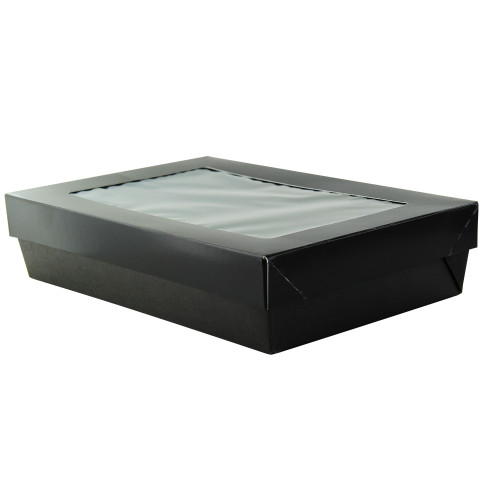 Boîte "Kray" rectangulaire carton noir avec couvercle à fenêtre 225x155mm H53mm