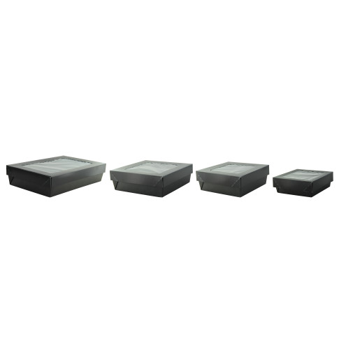 Boîte "Kray" rectangulaire carton noir avec couvercle à fenêtre 225x155mm H53mm