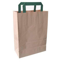 Sac cabas papier brun recyclé anses vertes  200x100mm H280mm